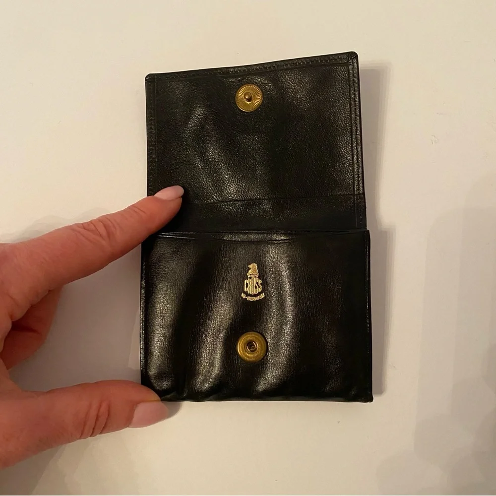 MARK CROSS VINTAGE CARD HOLDER COIN PURSE BLACK LEATHER ACCESSORY SNAP CLOSE